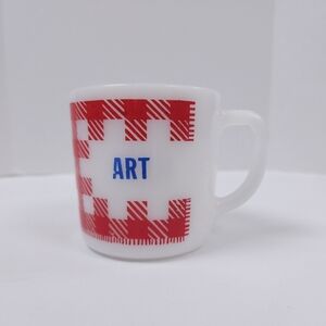 Westfield Heat Proof Milk Glass Red White Gingham Art Mug Cup Vintage 70s